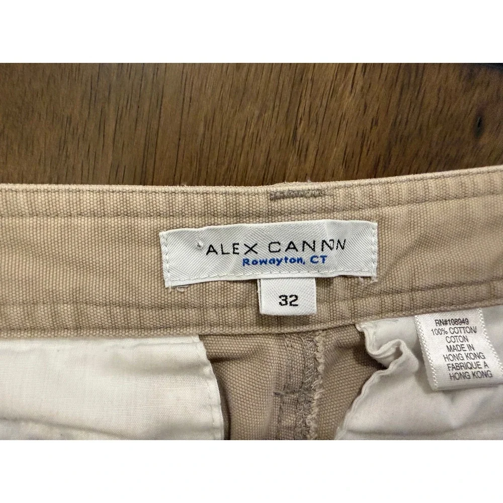Alex Cannon Mens Khaki Cargo Shorts Size 32 Tan Cotton Twill Utility Pockets
